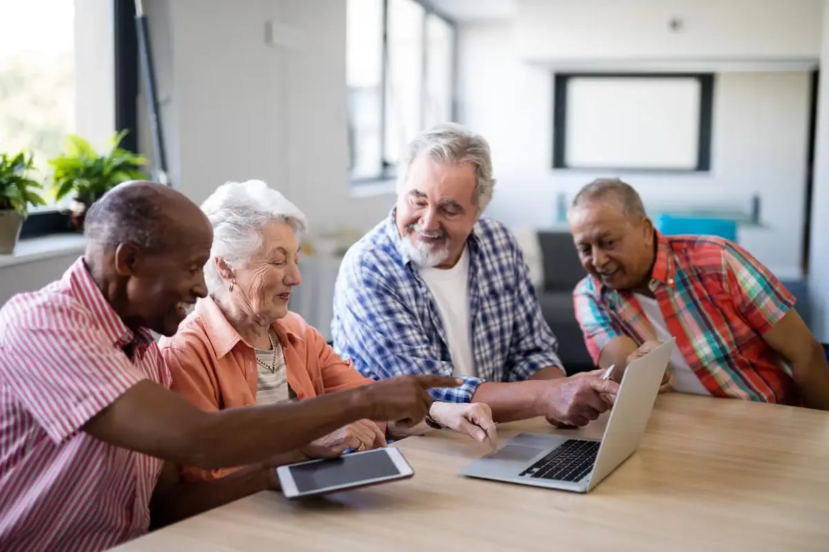 Retired homeowners reviewing options at home